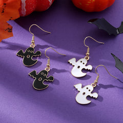 Drip Oil Halloween black White Ghost stud earrings set