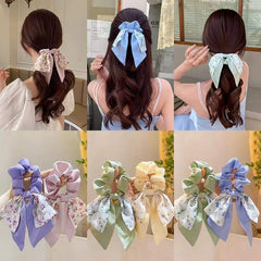 Mori floral bow large colic Hairband Sweet ponytail hair band Women tie hair elegant streamers hair rope hair accessories