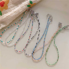 Korean vintage color beaded rice bead necklace girl wind rainbow rice bead necklace Bohemian color necklace