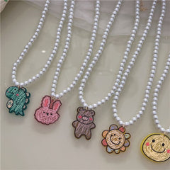 New jelly beaded pearl necklace sweet and cute girly style painted smiley bear necklace