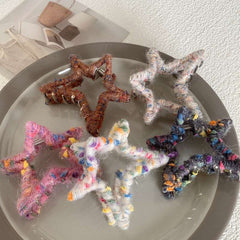 Autumn and winter plush star hairpin women 2023 new claw clip high ponytail shark clip hair clip accessories