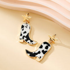 Fashion accessories wind cow print boots star earrings cool unique drop earring