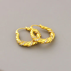 French light luxury copper plated real gold fashion micro inset zircon twist winding designer niche high-grade earring buckle