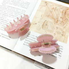 New acetate pink bow hair clip with diamond back hair claw and shark clip hair accessories