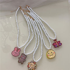 New jelly beaded pearl necklace sweet and cute girly style painted smiley bear necklace