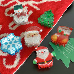 New Christmas Acrylic Glitter hair clips Red Santa hair accessories Cute Snow shark clip Accessories