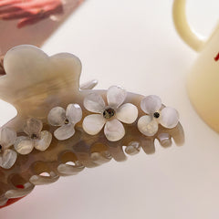 Vintage acetate panel flower diamond claw clip Large hair Shark clip delicate rhinestone flower accessories
