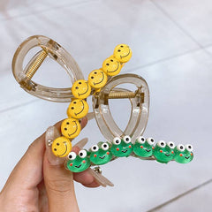 Fresh green & cute smiling face ~ Hairpin female back head hairpin claw 2023 new summer shark clip ins style