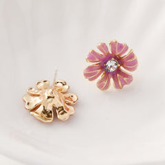 Fashion new simple fresh flower stud earrings alloy drop oil diamond earrings women