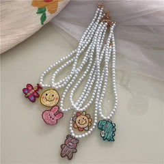 New jelly beaded pearl necklace sweet and cute girly style painted smiley bear necklace