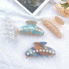 Delicate Pearl Large Hair Claw For Women Girls Vintage Acetate Fresh Summer Luxury Claw Clips Hair Accessories