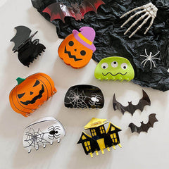 New Creativity Halloween Acetate Fun Hair Clip Vintage Large Pumpkin Shark Clip Tower Spider Hair Claw Accessories