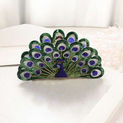 Cute Unique Large Metal Acetate Green Peacock Hair Claw Clip Accessories