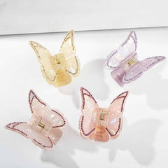 Sweet Butterfly Rhinestone Hair Claw For Women Girls Vintage Acetate Fresh Summer Claw Clips Hair Accessories