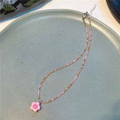Korea New Colorful Beaded Necklace Sweet And Cute Girl Style Flowers Necklace