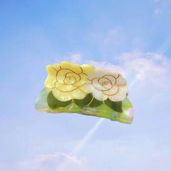 New Floral acetic acid clip vintage twin lotus Hair clip delicate flower hair claw clip accessories
