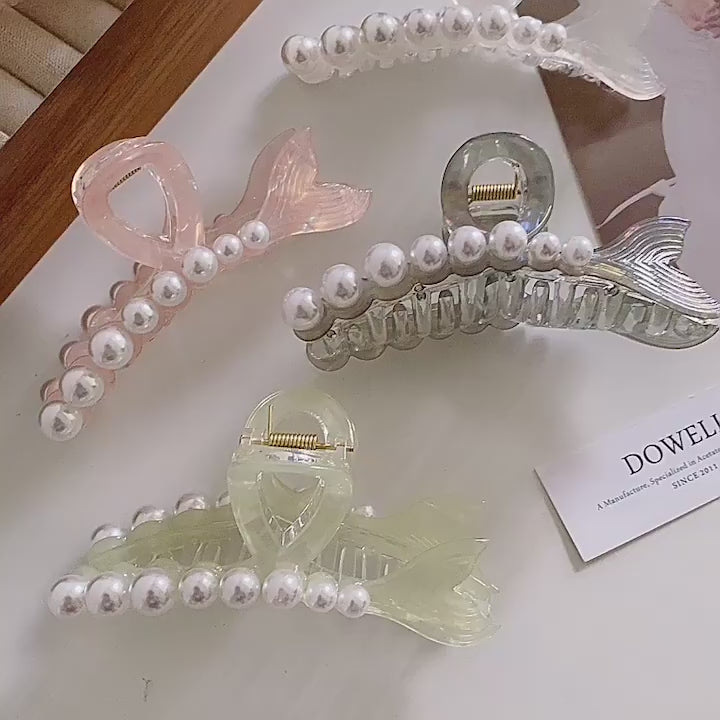 Korean acetate fishtail hairpin Back head hairpin Shark clip Elegant pearl clip accessories